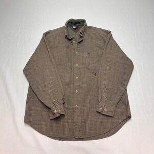 Vintage Tommy Hilfiger‎ Men's Brown Plaid Long Sleeve Button Down Shirt M Medium